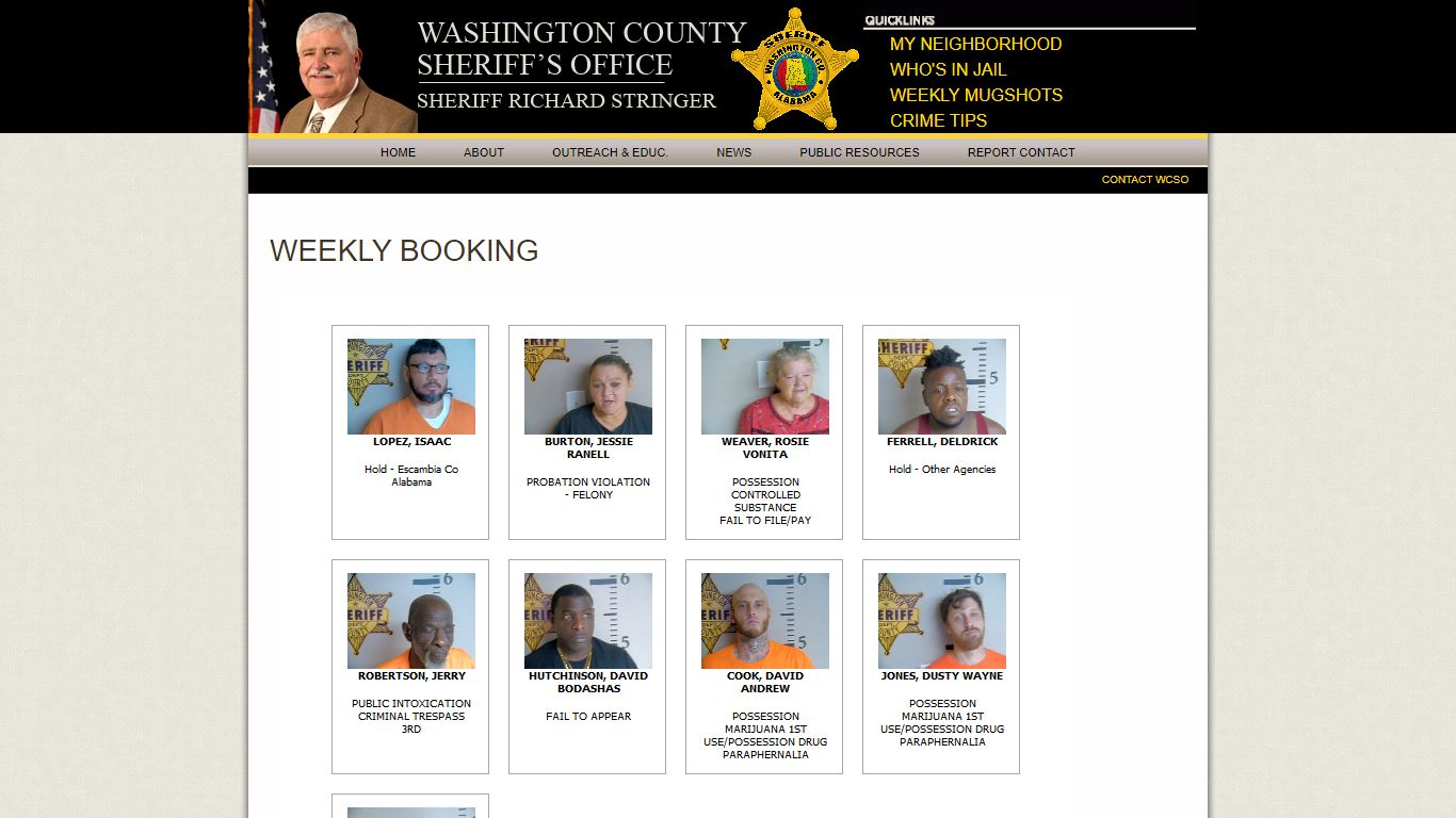 Weekly Booking » Washington County Sheriff's Office